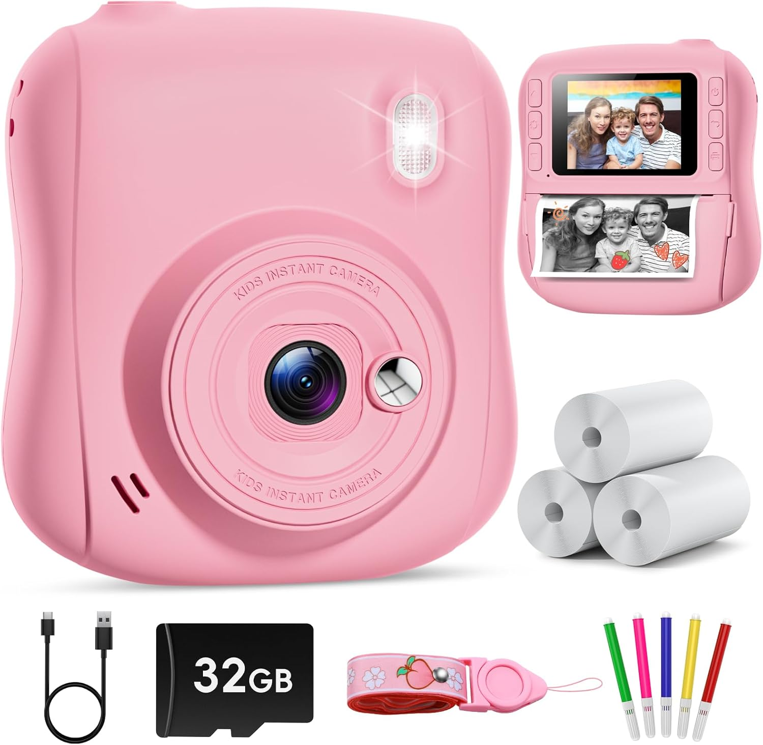Kids Camera Instant Print, HD Instant Camera for Kids with 32GB Card & Print Pap-image