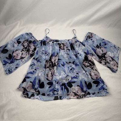 Jennifer Lopez M Floral Off Shoulder Ruffle Chiffon Crop Blouse Top