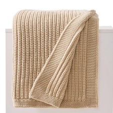 50x60 Inch Ginger Beige Throw Blanket Chunky Cable Knit Soft Cozy Couch Bed
