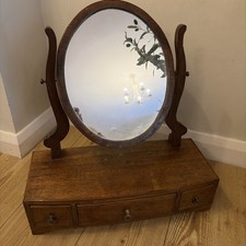 Antique Oak Dressing Table Mirror With 3 Drawers Swing Toilet Mirror 46cm Wide