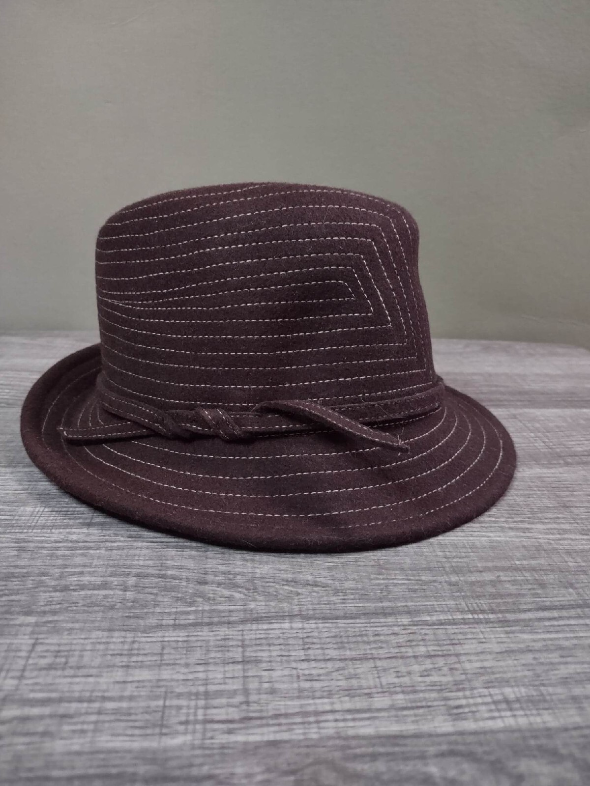 Brown 100% Wool Felt Fedora Hat One Size Fits Most-image