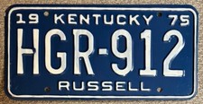 Kentucky 1975 RUSSELL COUNTY License Plate HIGH QUALITY # HGR-912