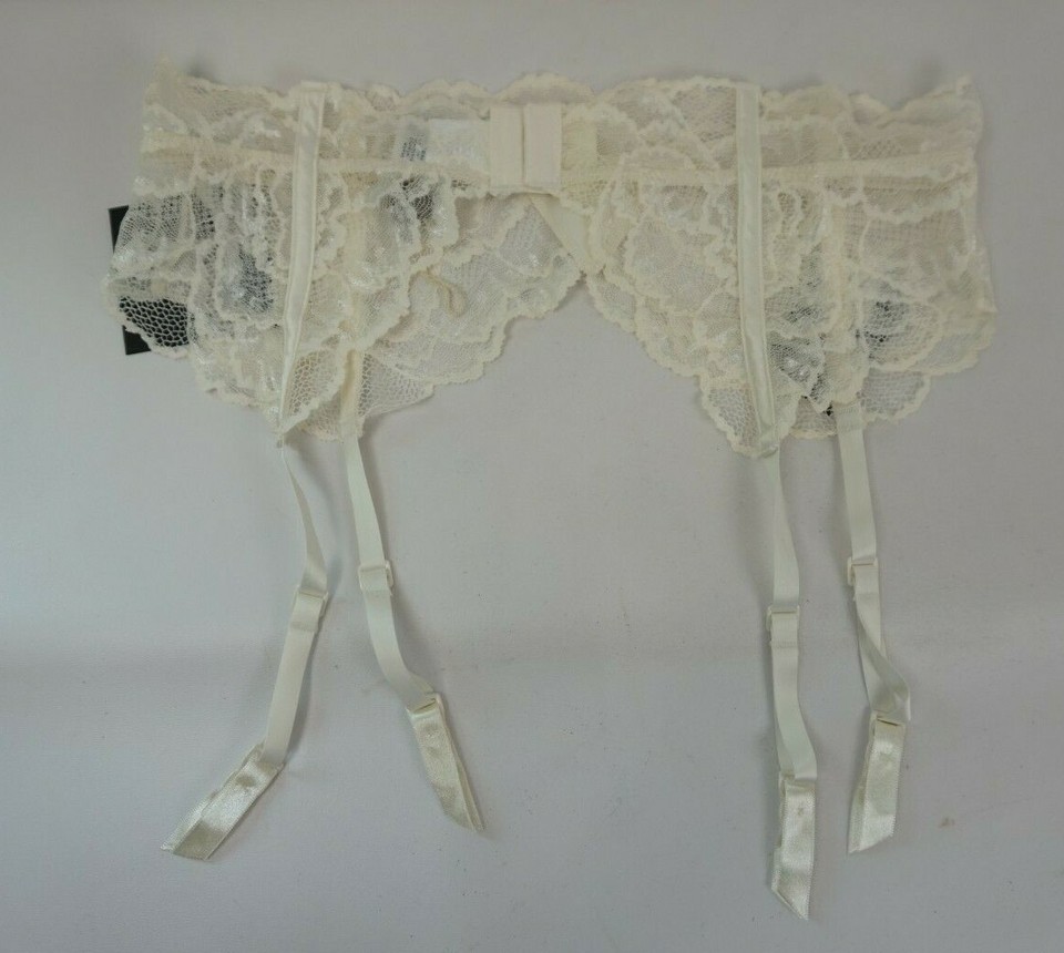 Calvin Klein CK Suspender Satin Stretch Lace Garter Belt Ivory Size M/L
