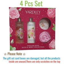 Yardley Bath & Body 4 Pcs Gift Set: Body Lotion, Body Wash, Bath Salt & Puff