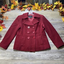 Wool PeaCoat Size 10 Red Thick Jacket By Nine West, Buttons, Pocket Lined Women