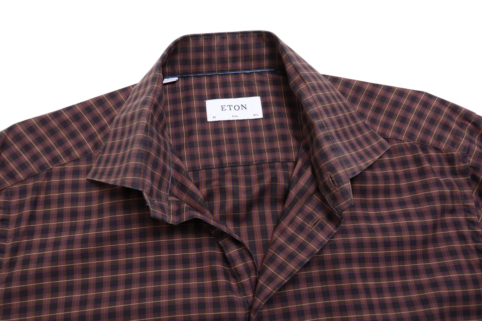 Camicia Formale Slim ETON Da Uomo (UK) 42 A Quadri Con Colletto A Punta - Immagine 4 di 4