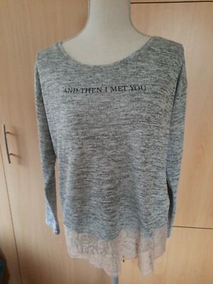   Page One Pullover Langarm Shirt T-Shirt Spitze Gr.M Gr.38 Damen grau-meliert 