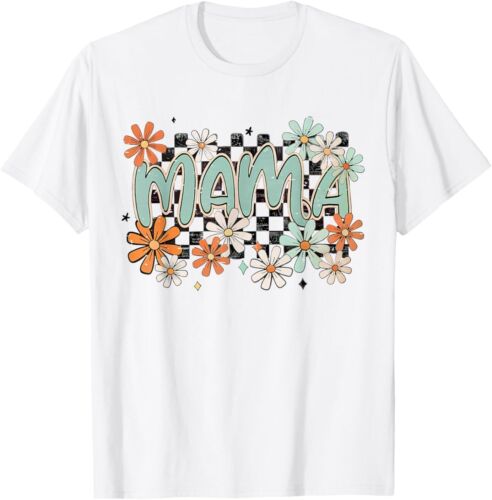 Retro Groovy Floral Mama Funny Mothers Day Cute Blessed Mom T-Shirt S-5XL