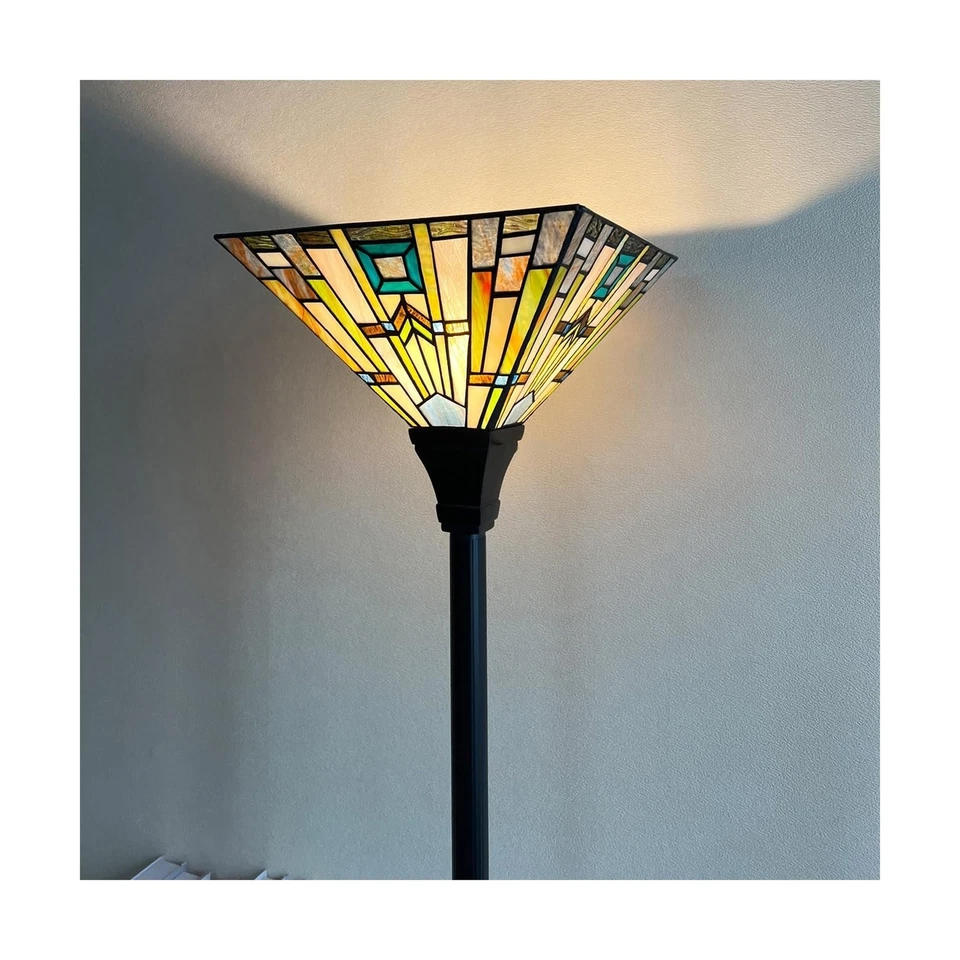 Lámpara de pie Tiffany Torchiere, luz de pie de vitral de 70" de alto, estilo antiguo... Foto 3 de 4