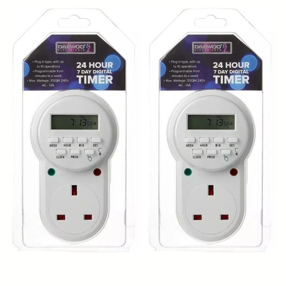 2X Daewoo Digital Mains Plug in Timer Socket LCD Display 12/24 Hour 7 Day NEW
Opens in a new window 