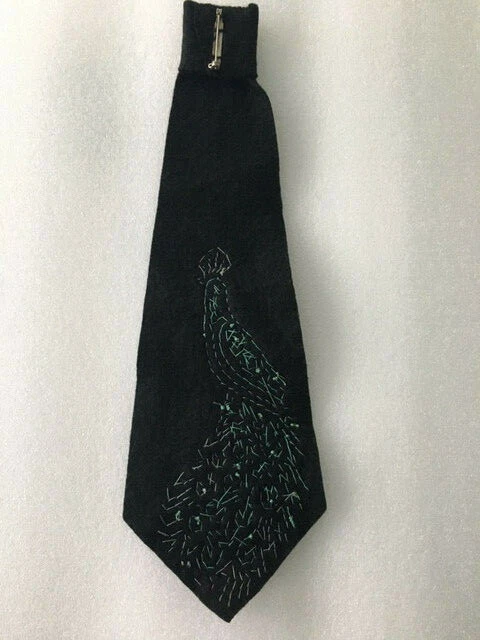 CORBATA CORTA UNISEX VINTAGE, NEGRA HECHA A MANO CON CUENTAS ÚNICA   Foto 2 de 3