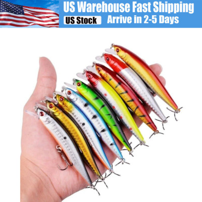 Fishing Lures Minnow Baits Crankbaits Jerkbait Lot Hooks Baits Bass Tackle  10X