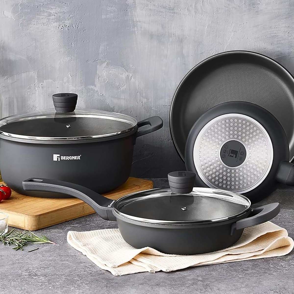 Frying Pan With Glass Lid Non-Stick Bergner Retro Cast Aluminium