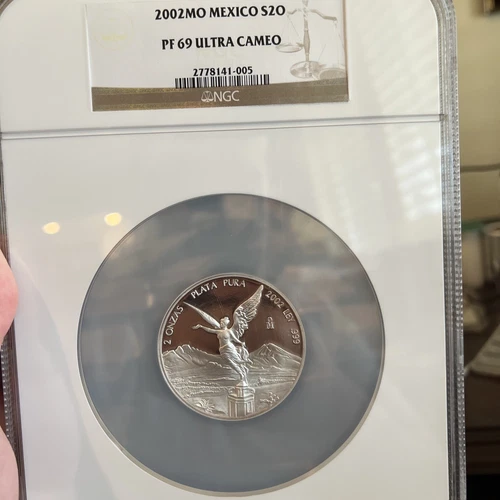 🇲🇽 2002 Libertad Proof Mexico 2 ONZA Oz .999 Silver NGC PF 69 Only 1 Finer!