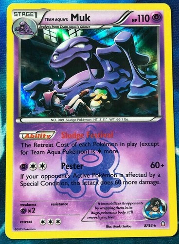 HOLO RARE Team Aqua’s Muk 8/34 Double Crisis Foil Numel Magma Grunt Art - LP