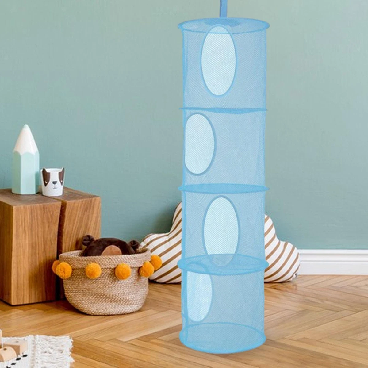 Foldable Hanging Soft Toy Storage Basket for Balcony Wardrobe Bathroom