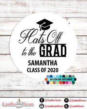 Hats Off To The Grad - 2022 Graduation Personalized Party Favor Round Stickers