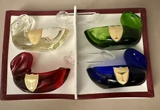 4 BAYEL FRANCE CRYSTAL SWAN OPEN SALT SUGAR BOWL DISH GREEN BLUE RED YELLOW NEW