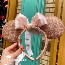 Disney Parks Ears Headband Rose Gold Pink Bow Minnie Mouse Sequin - NEW