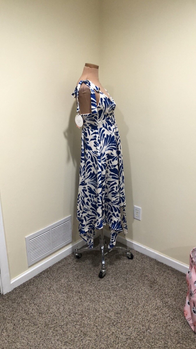 NWT Alexis x Target Midi Dress Size Small Cream Blue Print Asymmetrical Hem  | eBay