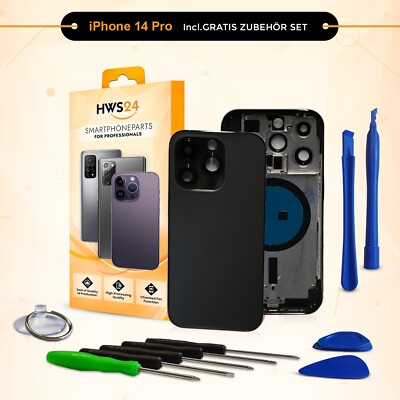 Backcover für iPhone 14 Pro Schwarz Gehäuse Rahmen Rückseite Glas Frame Housing