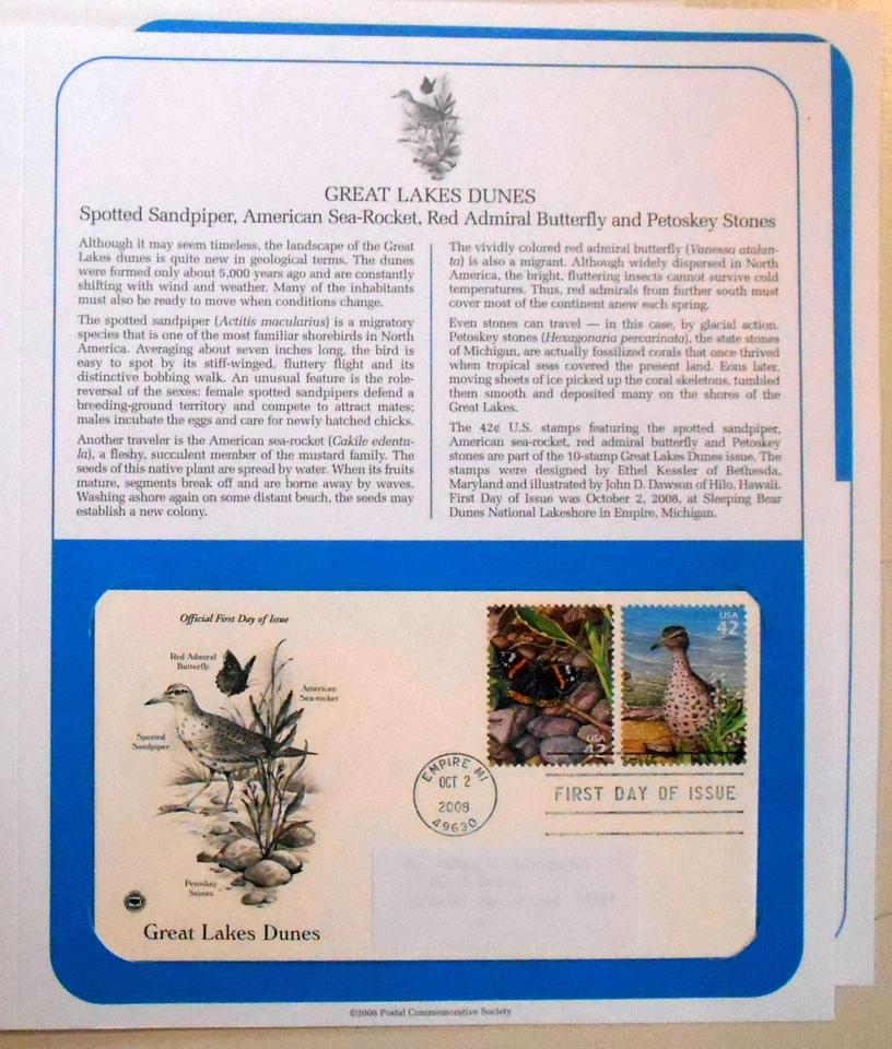 2008 Great Lakes Dunes Sc 4352 FDC PCS panel, nature conservation ecology - Image 4 of 4