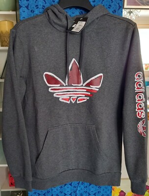 adidas Originals Trefoil Drawn Logo Hoodie in Grey/Red, Men's
