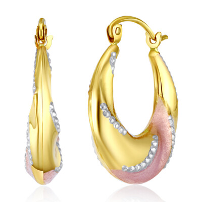 Wellingsale 14k dreifarbige Gold Diamantschliff gedrehte Creolen (18 x 20 mm)