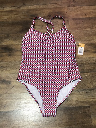 NWT Kona Sol Zig-Zag Multicolored Print One Piece Swimsuit Size 14