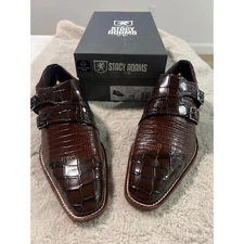Men's Stacy Adams Toscano Double Monk-Strap Loafer Croc/Lizard Brown Sz 8 M