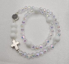 White St. Benedict Rosary Bracelet - Stretch Wrap White