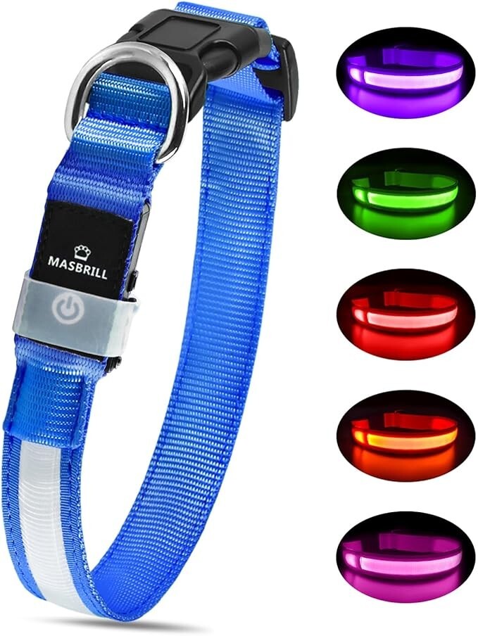MASBRILL Collare LED Impermeabile per Cani | Ricaricabile USB Outdoor S M L