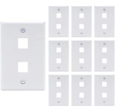 10 Pack 2-Port Keystone Insert Jack CAT5 CAT6 RJ45 Coax 1-Gang Wall Plate White