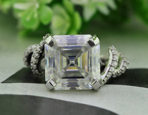 Authentic S925 Sterling Silver In Asscher Moissanite Half Eternity Twisted Wedding Band