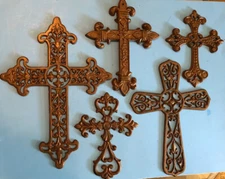 5 Pc, Big Cross Set, Fleur De Lis Crosses, Shabby Chic, French Country Jesus