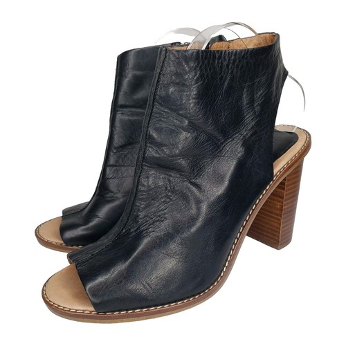 Madewell The Cary Sandals Leather Black Chunky Wood Open Toe Heels Size 9.5