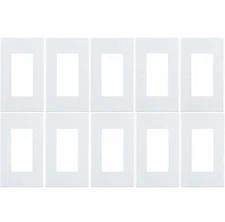 Leviton 80301-SW 1-Gang Decora Plus Wallplate Screwless Snap-On Mount 10 Pack...
