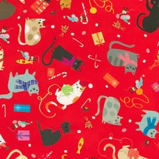 Feline Drive Fabric JINGLE PALS Cat Toss Strawberry Red Fat Quarter 18"x22" FQ