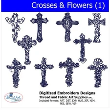 Embroidery Design Set - Crosses & Flowers - 10  Designs - 9 Formats - USB Stick