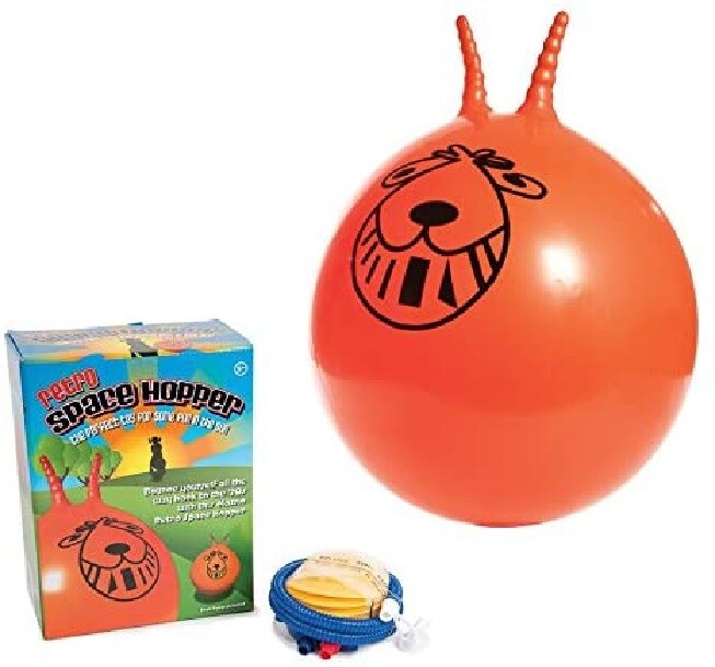 U&C Planet Space Hopper 20 Pouces – Ballon Saut Gonflable Avec Poignée – Bleu/Orange – Pompe Incluse – Enfants 6-12 Ans Max 100 Kg