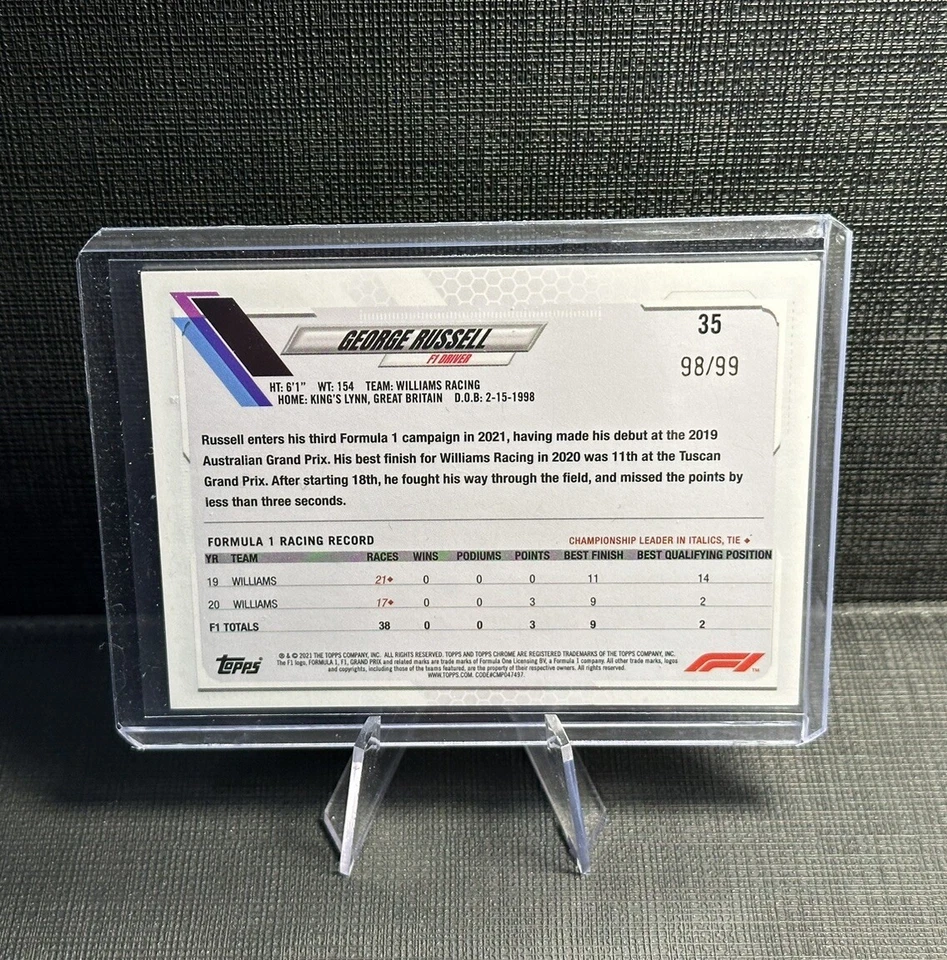 2021 Topps Chrome Formula 1 F1 George Russell #35 /99 Green Raywave - Image 2 of 2