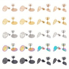 1box 40pcs 10 style 304 Stainless Steel Stud Earring Findings with Hole Textured