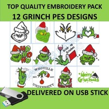 The Grinch christmas PES embroidery pack on USB 12 designs files embroider xmas