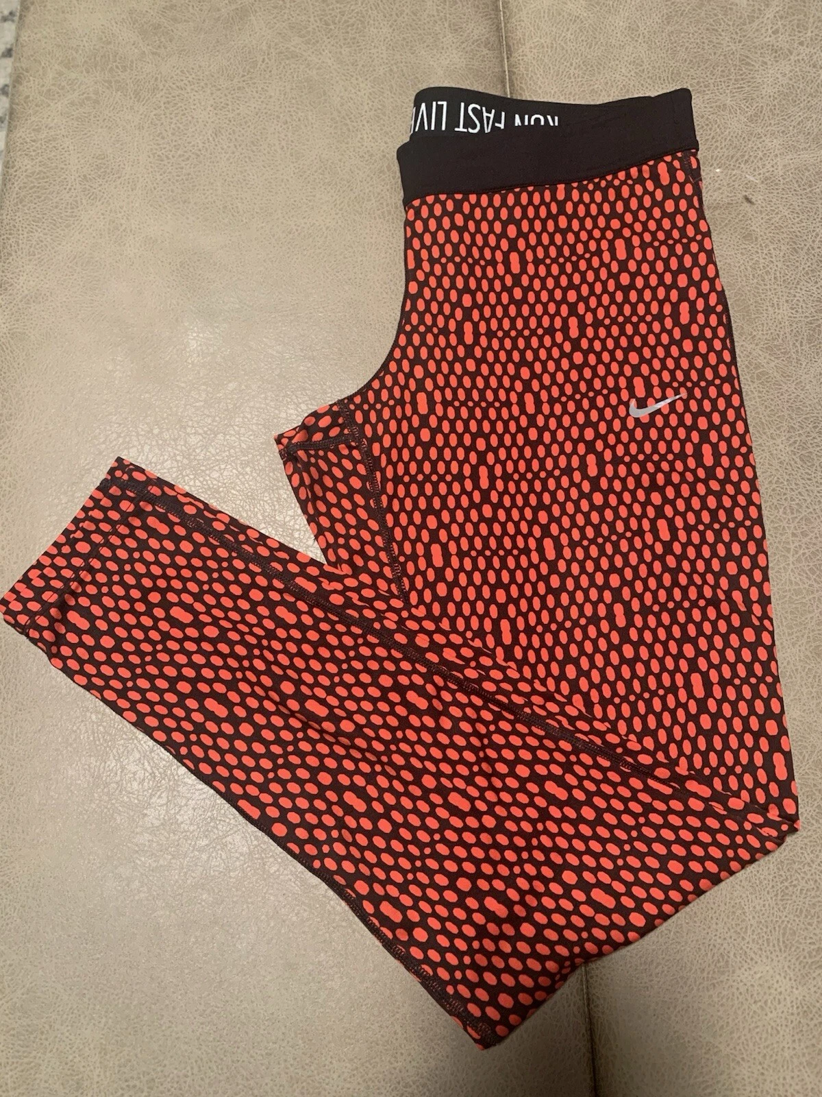 Nike Relay Dri-fit Red Black Dotted Athletic Leggings w/ Zip Pocket Womens Large