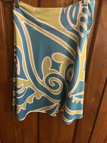 Before + Again - SILKY Lime Green and Aqua Pull on Skirt - Size XS (0950) - Picture 11 of 14