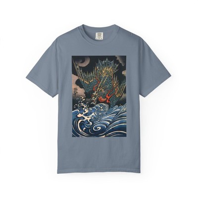 Stormy Sea Dragon Comfort Colors Shirt Japanese Turbulent Waves Monster Ukiyo-e