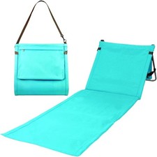 Portable Beach Mat Lounge Chair with Adjustable Backrest and Tote Plain Blue 