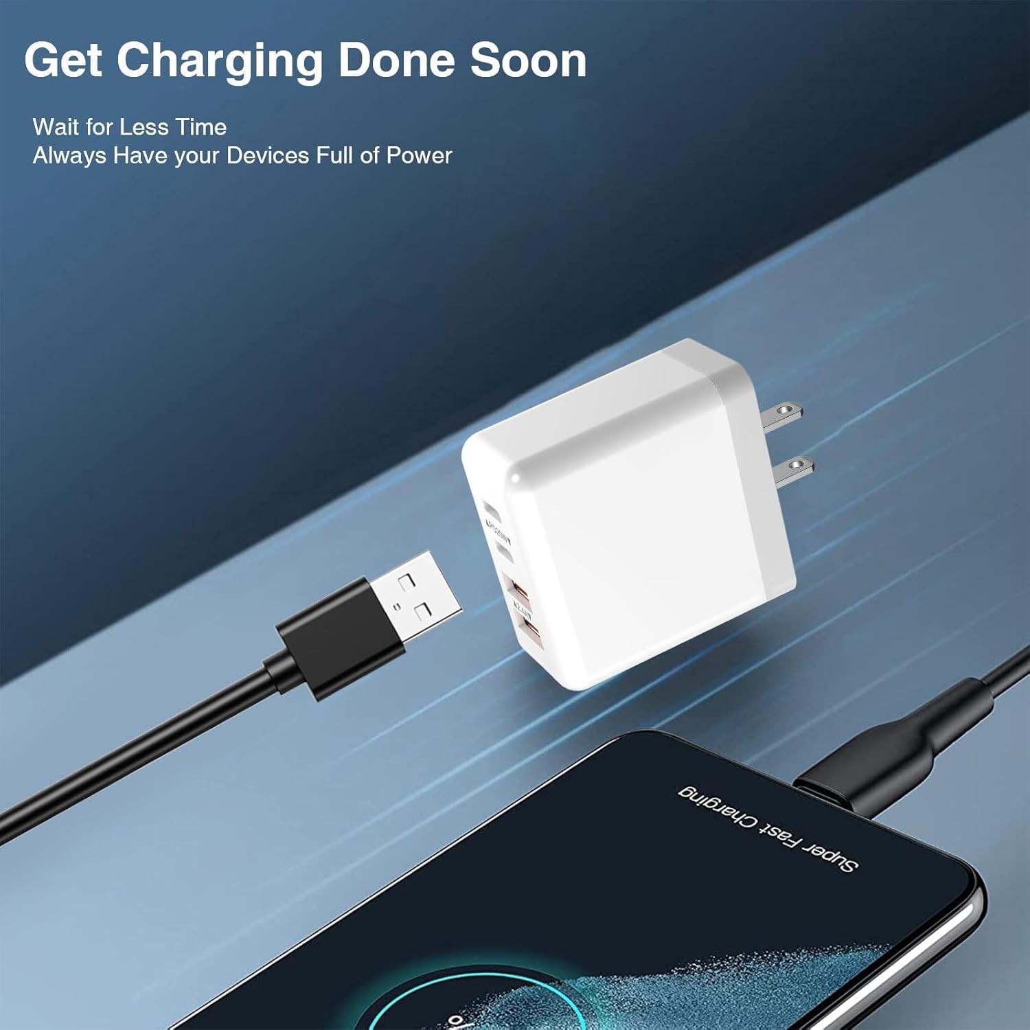 Compact 40W USB-C & A Charger, 4-Port Power Adapter for Quick Device Charging