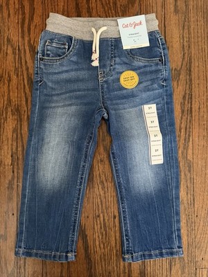 Cat & Jack Boys  Super Stretch Blue Jeans Straight Flexible Drawstring Size 2T