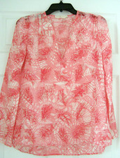 Tory Burch Linen Blend V Neck Tunic Coral Pink-White Palm Leaves Beach Vibe Sz 0